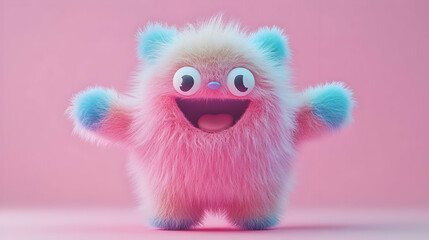 Fototapeta premium Pink Fluffy 3D Monster Illustration