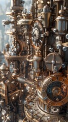 Transport to a surreal steampunk universe where intricate clockwork sculptures intertwine with surrealism