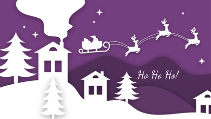 Fototapeta premium Festive Elegant Christmas Papercut Greetings Card with Decorations