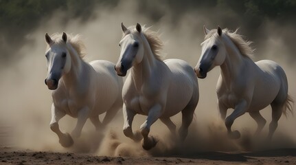 Obraz premium Camargue horses with guardian, Camargue, Southern France, Europe generated.ai