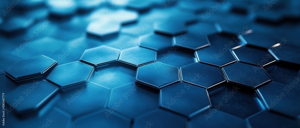 Poster Abstract Blue Hexagonal Pattern with Depth and Texture