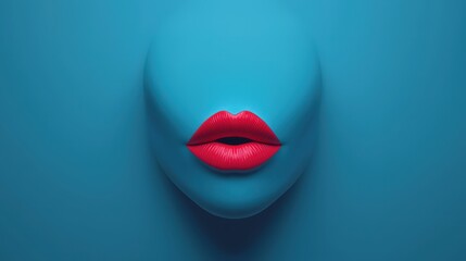 Obraz premium Abstract 3D Render Red Lips on Blue Background Minimalist Beauty Concept