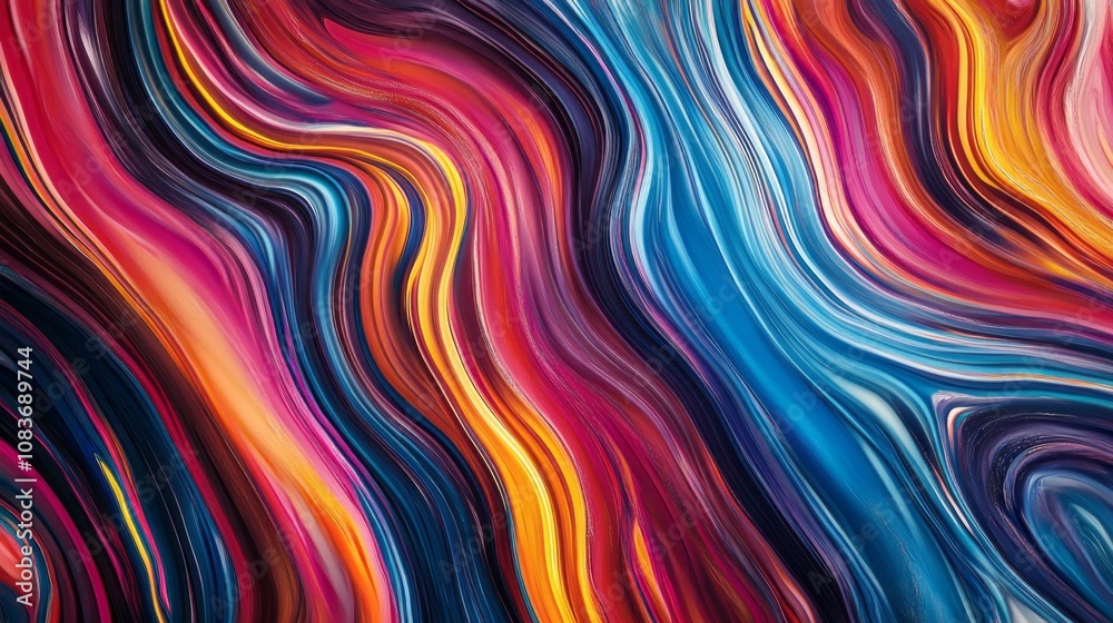 Poster a colorful, abstract painting with a wave-like pattern