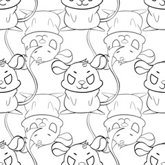 Expressive Gerbil Cartoon Repeat Pattern Design as Coloring Page