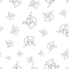 Expressive Gerbil Cartoon Repeat Pattern Design as Coloring Page