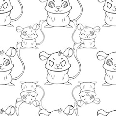 Expressive Gerbil Cartoon Repeat Pattern Design as Coloring Page