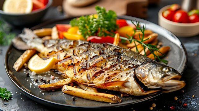 cuisine carp from the chari river served with fries and vegetables