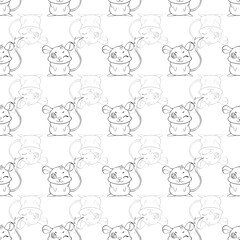 Expressive Gerbil Cartoon Repeat Pattern Design as Coloring Page