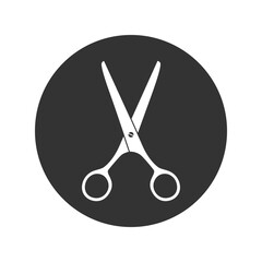 Scissors graphic icon. Sign scissors in a circle isolated on white background. Vector illustration