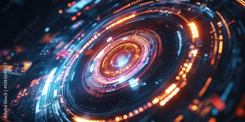 Poster Abstract Futuristic Interface with Glowing Circular Elements