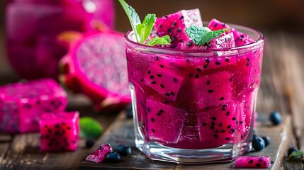 Dragon fruit syrup ice in aesthetic glass a refreshing delight for the senses
