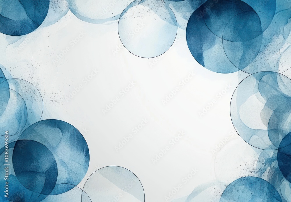 Canvas Prints Abstract Watercolor Painting with Blue Circles on a White Background