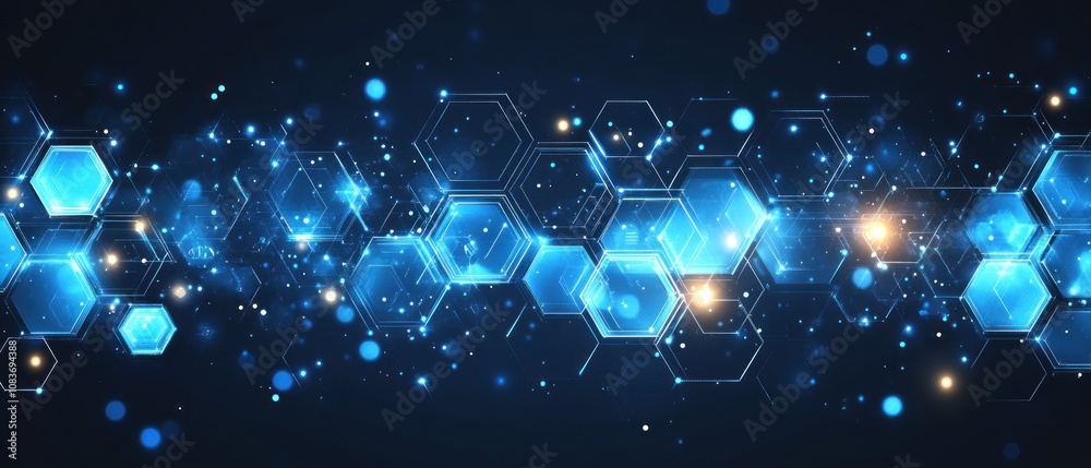 Aufkleber Abstract Digital Hexagon Pattern with Glowing Lights