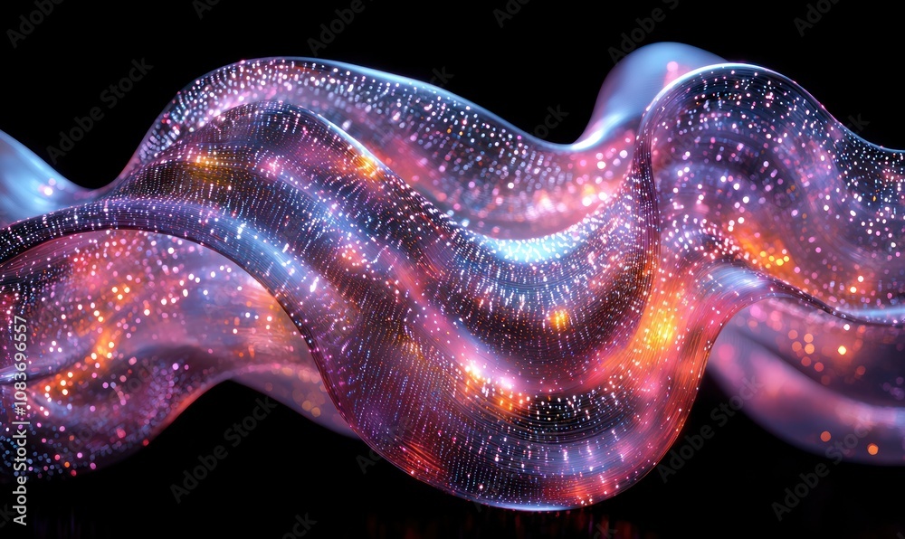 Poster abstract wavy form with glowing particles
