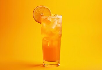 Fototapeta premium A glass of orange juice on an orange background