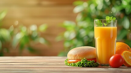 Fototapeta premium fresh food deliciousand orange juice glass curry bun