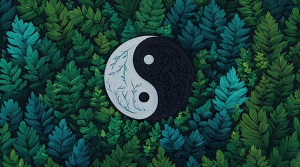 Serene Forest Yin Yang Harmony Balance Nature Illustration