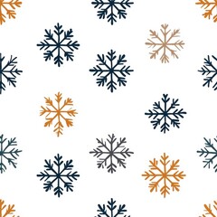 Fototapeta premium Flat style seamless pattern with snowflakes, isolated on a white background, showcasing lively and engaging designs.