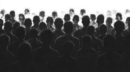 Obraz premium A Crowd of Faceless Silhouettes Fades into White