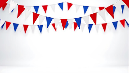 Fototapeta premium A series of red, white, and blue bunting flags in an animated wave pattern, perfect for decorative banners and event flyers for the 4th of July