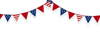 Obraz premium A series of red, white, and blue bunting flags in an animated wave pattern, perfect for decorative banners and event flyers for the 4th of July