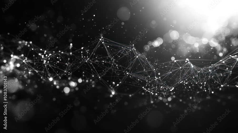Aufkleber Abstract digital network with glowing nodes and bokeh lights