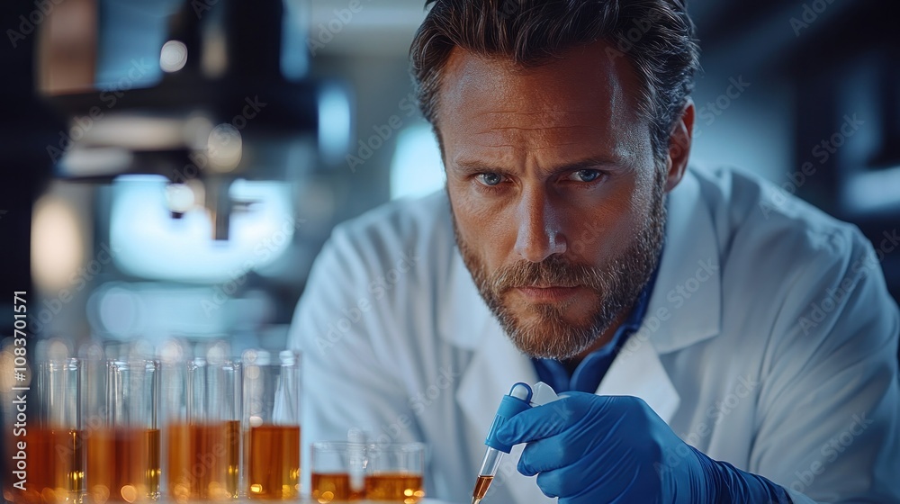 Aufkleber A Focused Scientist Using a Pipette in a Lab Setting