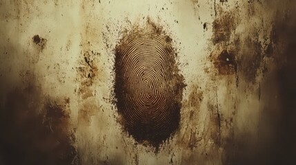 A single, large, brown fingerprint on a textured, beige background.