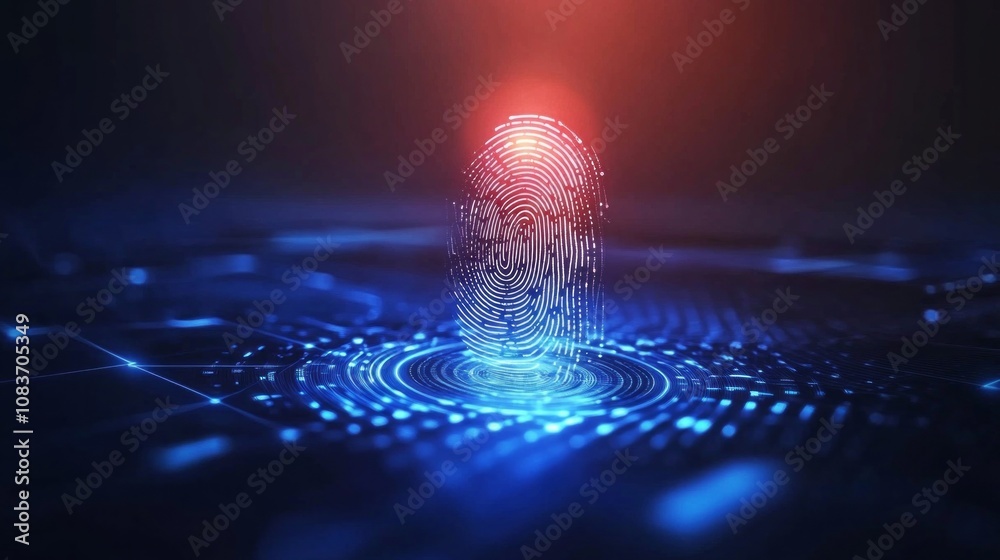 Poster a blue and red image of a fingerprint with a red dot in the middle