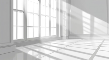 Fototapeta premium Empty Light White Room with Big Window. Vector Interior