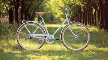 Fototapeta premium A high-quality bicycle rests in a city park, its lightweight frame and efficient gears making it perfect for urban commuting.
