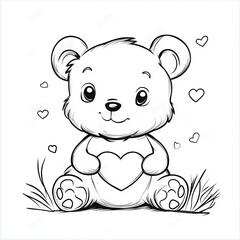 Fototapeta premium Coloring. Teddy Bear vector illustration isolated on white background. Little bear cub sitting on white background. Valentine's Day. 