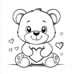Fototapeta premium Coloring. Teddy Bear vector illustration isolated on white background. Little bear cub sitting on white background. Valentine's Day. 