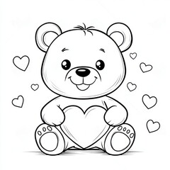 Obraz premium Coloring. Teddy Bear vector illustration isolated on white background. Little bear cub sitting on white background. Valentine's Day. 