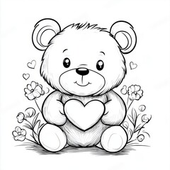 Obraz premium Coloring. Teddy Bear vector illustration isolated on white background. Little bear cub sitting on white background. Valentine's Day. 