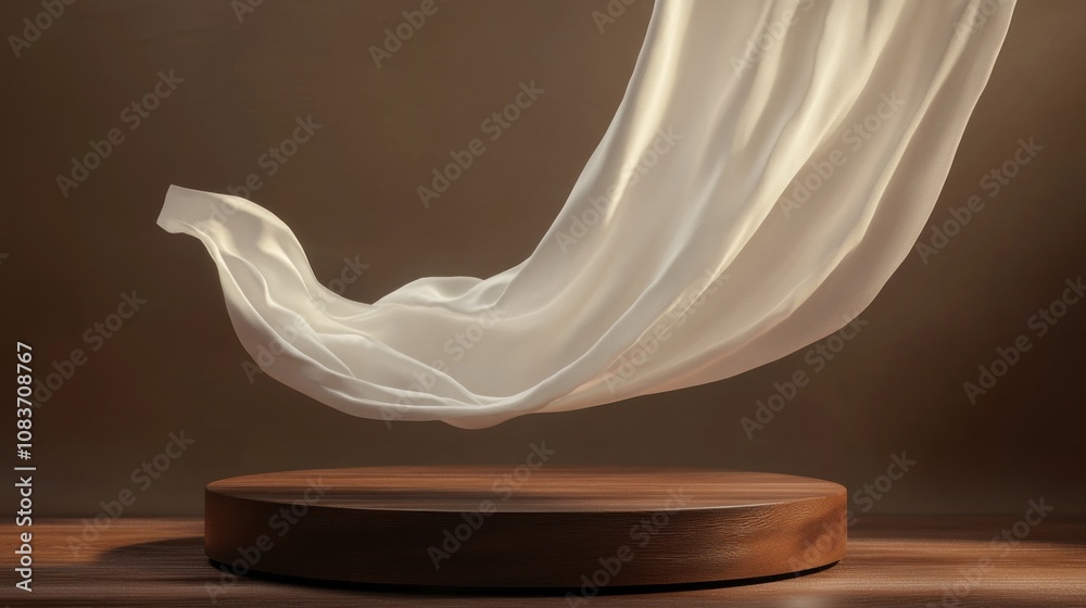 Poster a white fabric is blowing in the air, creating a sense of movement and freedom