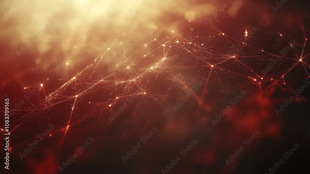 Aufkleber Abstract Network of Glowing Lines and Particles Against a Dark Red and Orange Background