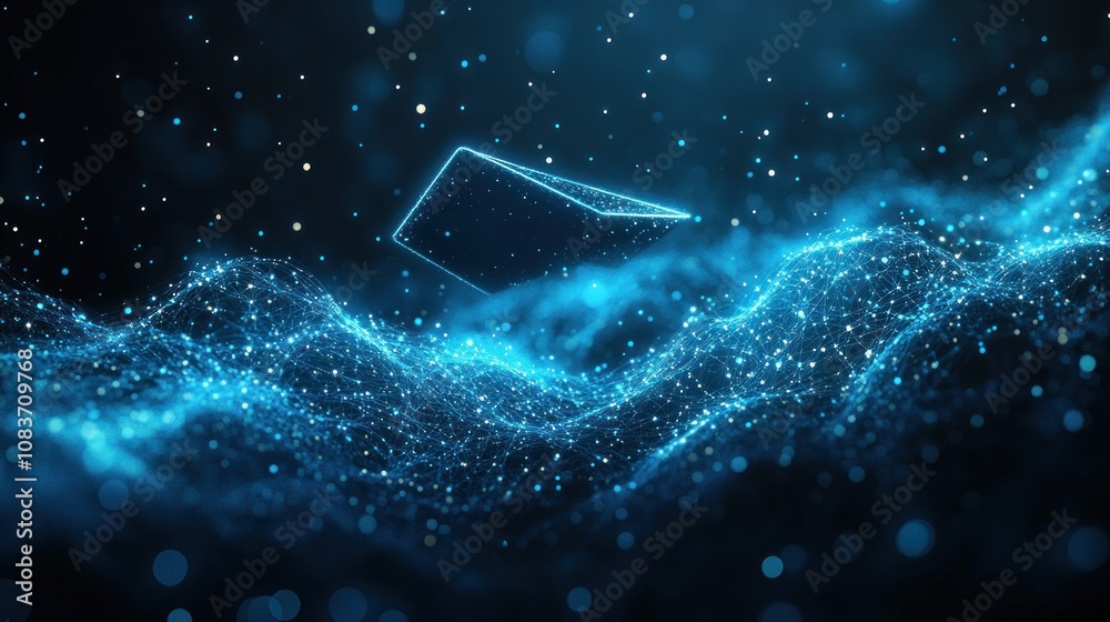 Aufkleber Abstract Blue Geometric Shape Floating Over a Network of Connected Points