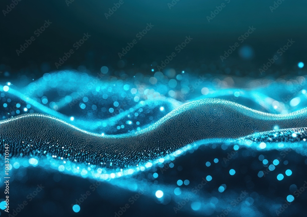 Poster abstract blue and white particle wave background