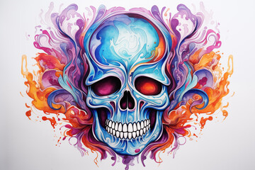 Fototapeta premium Colors skull tattoo on white background. Colors skull. Día de los muertos. Tattoo. Tattoo ideas. For tattoo artists. Tattoo parlor. Colors ink. Isolated tattoo. 