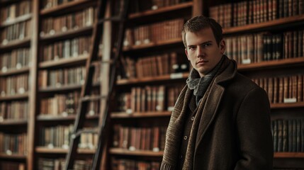 Fototapeta premium Thoughtful Man in Library