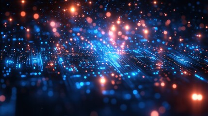 Fototapeta premium Abstract Circuit Board with Glowing Blue and Orange Lights