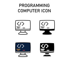 Modern computer programming icons featuring coding symbols, programming languages, and developer tools. Perfect for tech projects like websites, apps, and IT services. Clean, minimalist vector designs