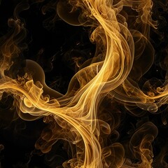 Fototapeta premium Luxurious golden smoke swirling and glowing on a pitch-black background. 