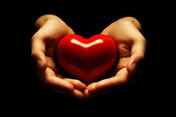 Fototapeta premium Hands holding a red heart, representing health, care, and love