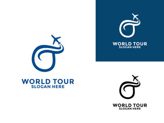 initial letter T with Airplane logo design template. Travel logo design vector