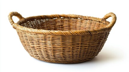 Fototapeta premium Empty wicker basket with two handles. Perfect for displaying your product or showcasing a rustic theme.