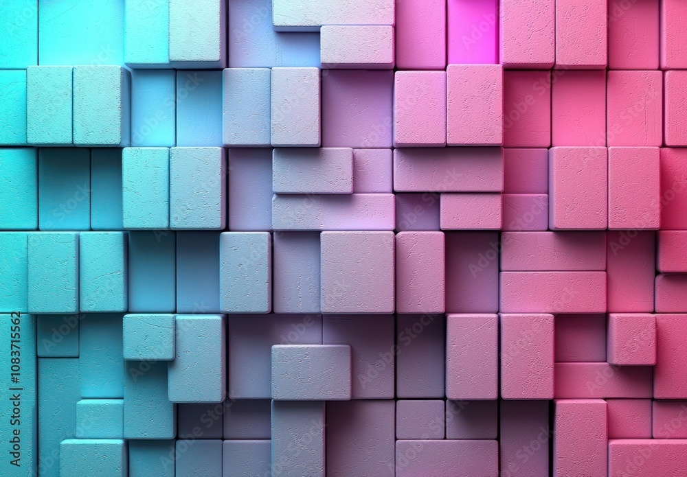 Poster abstract geometric pattern with textured blocks and neon lighting