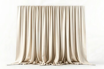 Elegant Cream Fabric Drapery with Soft Textures and Flowing Pleats for Photography Backdrops and Event Decorations on White Background