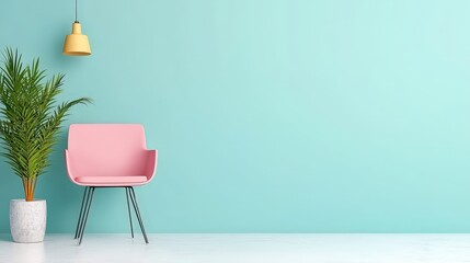Mint Wall Room Interior Design Pink Chair Plant Lamp